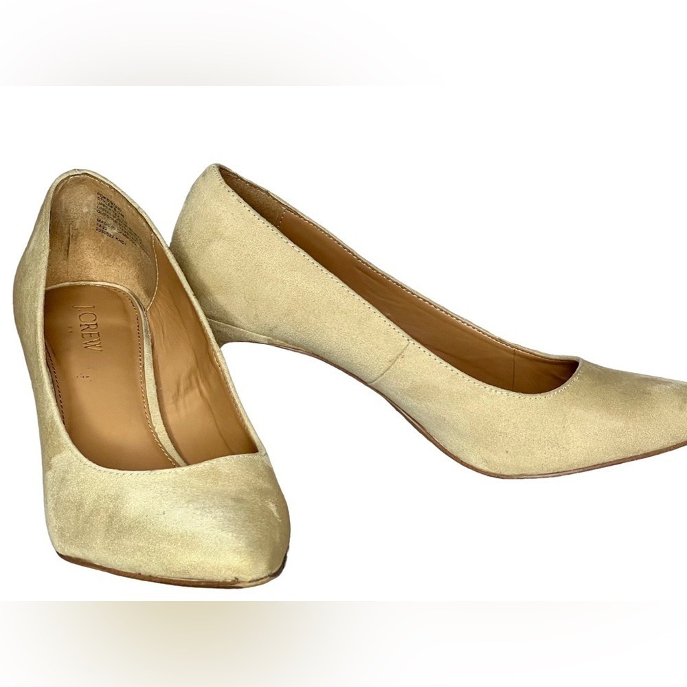 J. Crew Microsuede Heel Pump‎ Saddle Tan 9.5 Classic Modern Pointed Toes $128